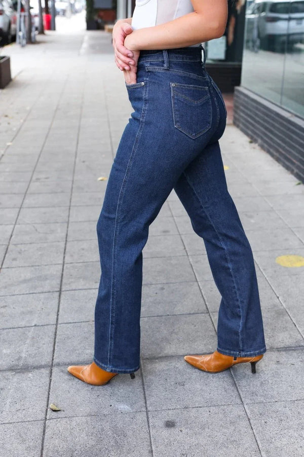 Judy Blue Dark Wash High Waisted Straight Fit Jeans - Coeur de la Mode