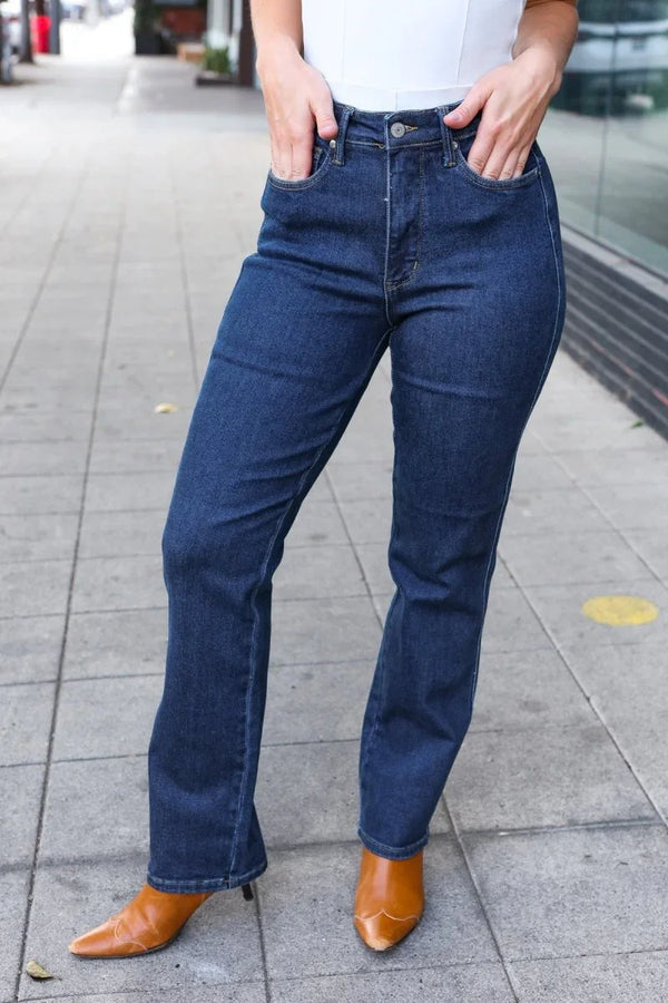 Judy Blue Dark Wash High Waisted Straight Fit Jeans - Coeur de la Mode