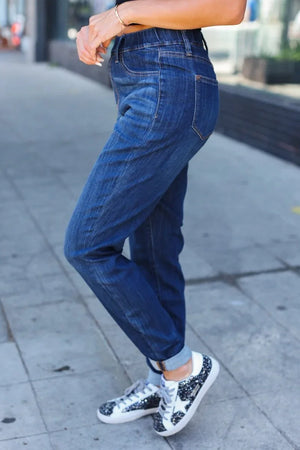 Judy Blue Dark Wash Pull On Cuffed Slim Fit Jeans - Coeur de la Mode
