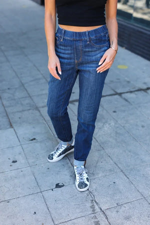 Judy Blue Dark Wash Pull On Cuffed Slim Fit Jeans - Coeur de la Mode