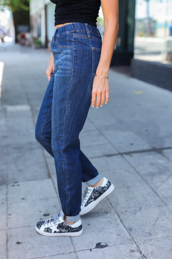 Judy Blue Dark Wash Pull On Cuffed Slim Fit Jeans - Coeur de la Mode