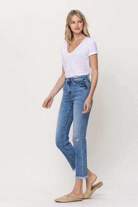 Knee Slit Frey Hem Crop Straight - Coeur de la Mode