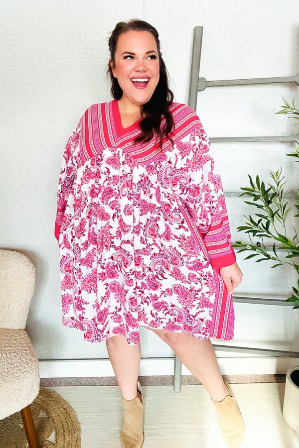 Let's Meet Up Red & Pink Paisley Drop Shoulder Kimono Dress - Coeur de la Mode