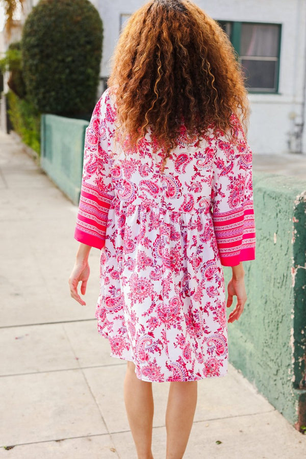 Let's Meet Up Red & Pink Paisley Drop Shoulder Kimono Dress - Coeur de la Mode