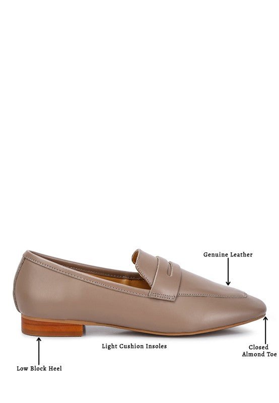 LILIANA Taupe Classic Leather Penny Loafers - Coeur de la Mode