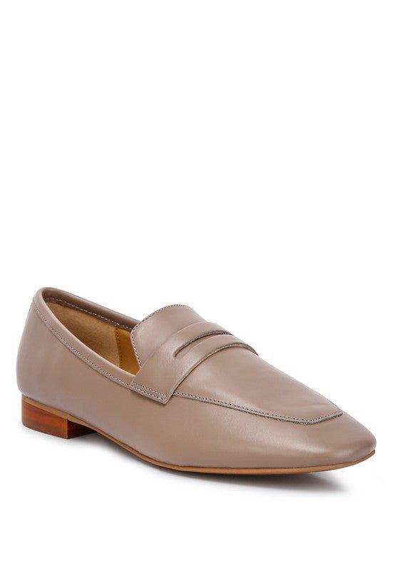 LILIANA Taupe Classic Leather Penny Loafers - Coeur de la Mode