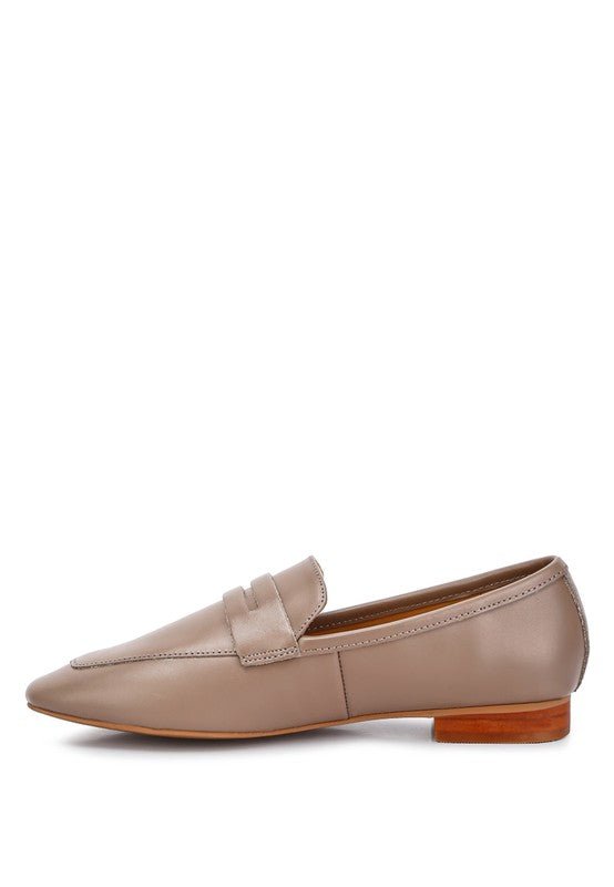 LILIANA Taupe Classic Leather Penny Loafers - Coeur de la Mode