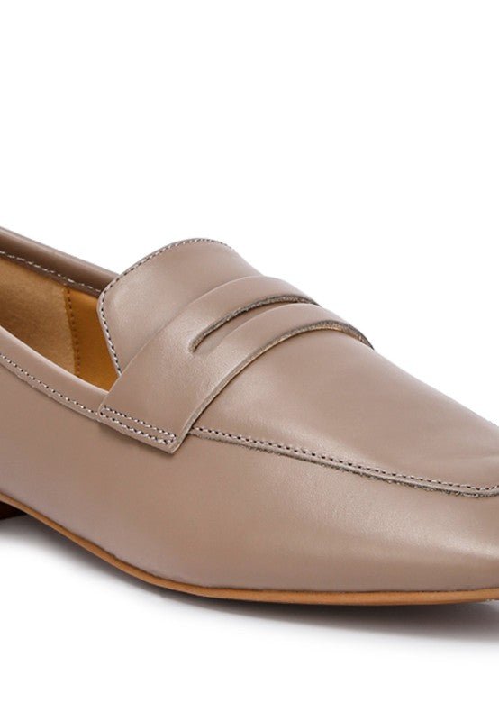 LILIANA Taupe Classic Leather Penny Loafers - Coeur de la Mode