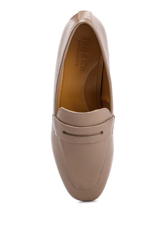 LILIANA Taupe Classic Leather Penny Loafers - Coeur de la Mode