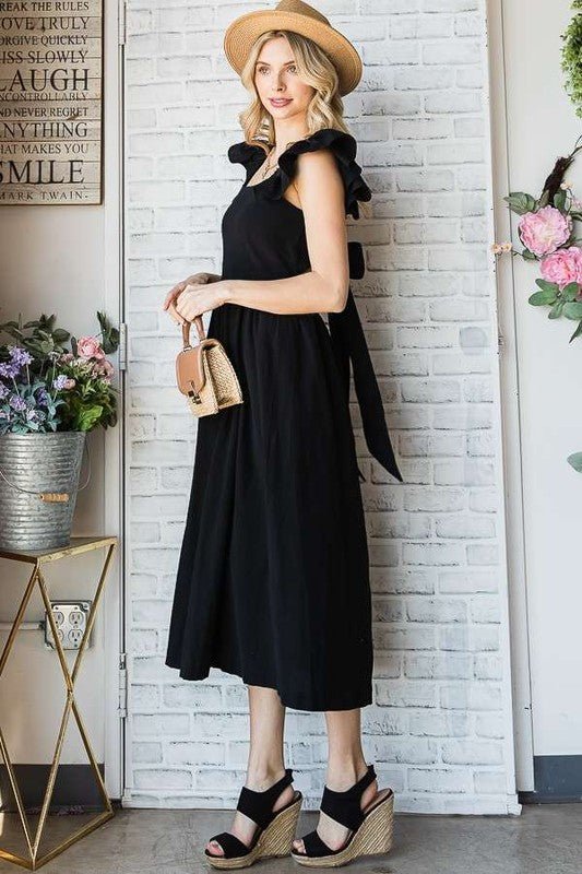 LINEN RUFFLE MID DRESS - Coeur de la Mode