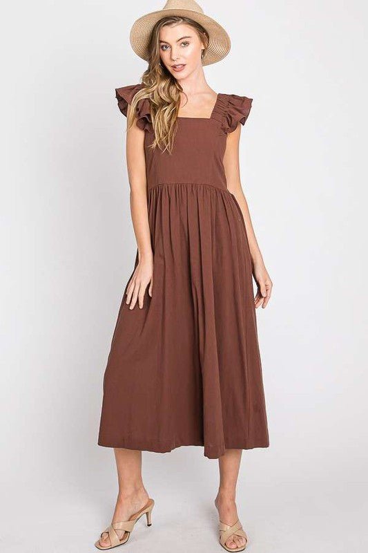 LINEN RUFFLE MID DRESS - Coeur de la Mode