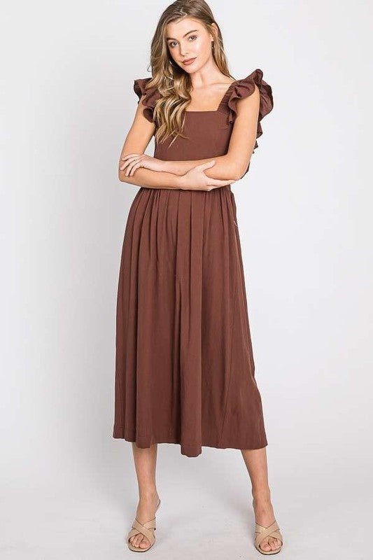 LINEN RUFFLE MID DRESS - Coeur de la Mode