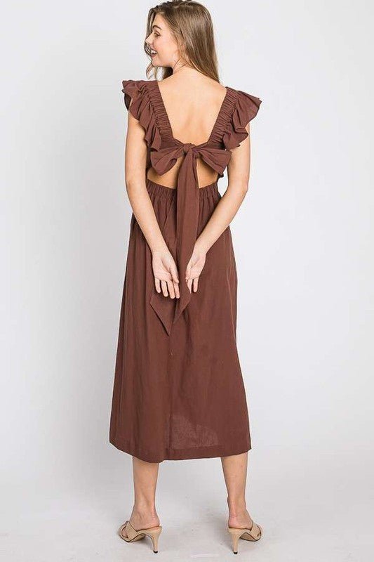 LINEN RUFFLE MID DRESS - Coeur de la Mode