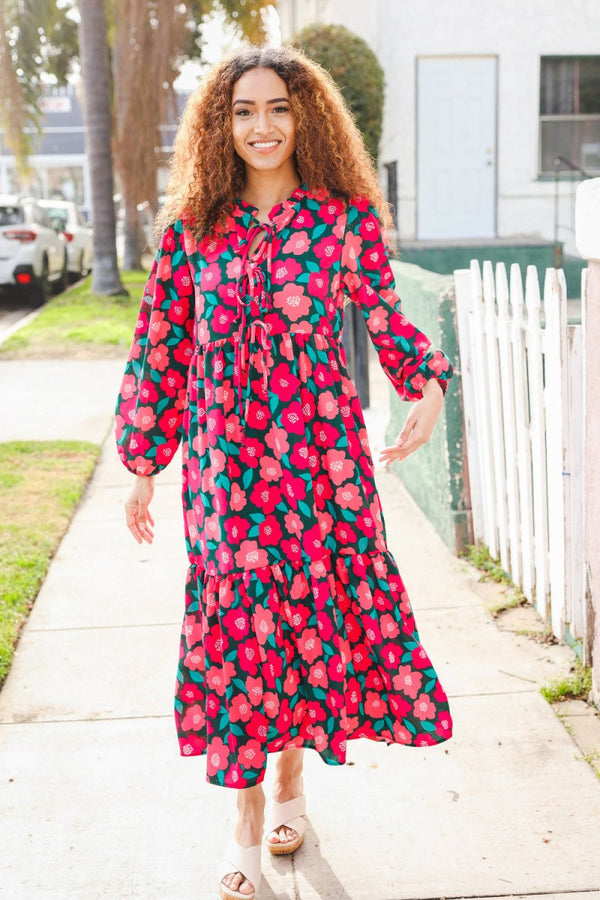Look Adorable Ribbon Bow Tie Babydoll Tiered Maxi Dress - Coeur de la Mode