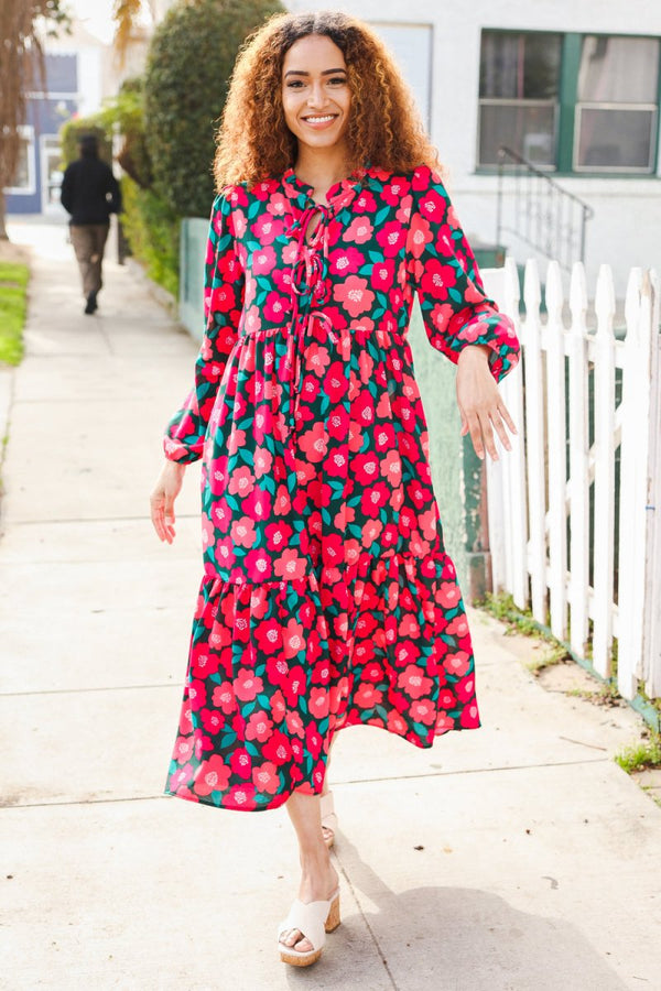 Look Adorable Ribbon Bow Tie Babydoll Tiered Maxi Dress - Coeur de la Mode