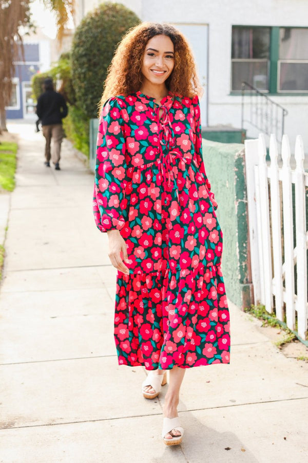 Look Adorable Ribbon Bow Tie Babydoll Tiered Maxi Dress - Coeur de la Mode