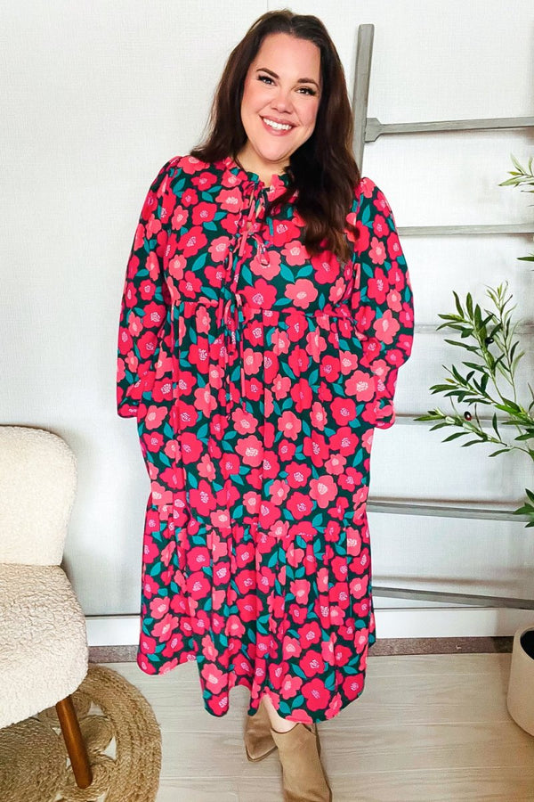 Look Adorable Ribbon Bow Tie Babydoll Tiered Maxi Dress - Coeur de la Mode