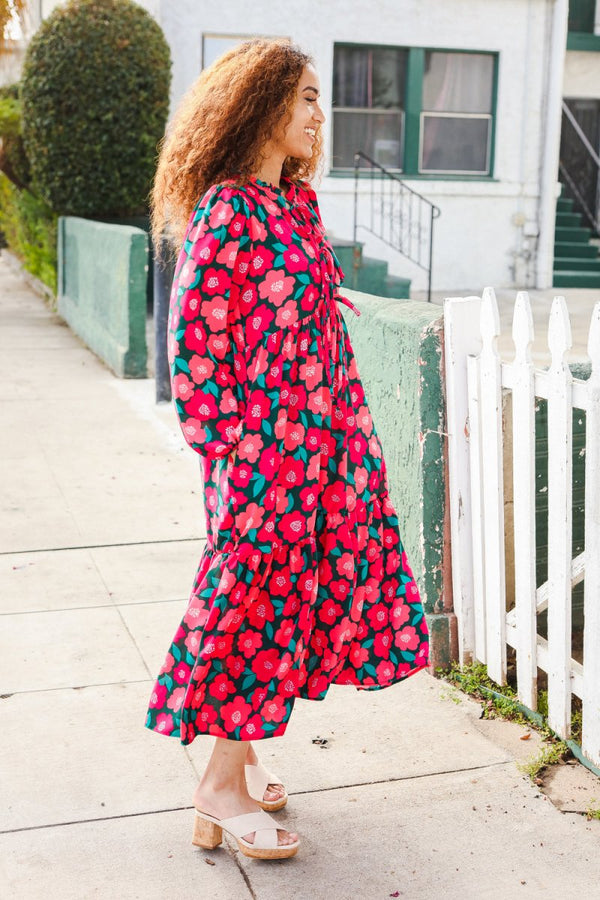 Look Adorable Ribbon Bow Tie Babydoll Tiered Maxi Dress - Coeur de la Mode