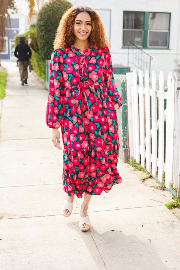 Look Adorable Ribbon Bow Tie Babydoll Tiered Maxi Dress - Coeur de la Mode