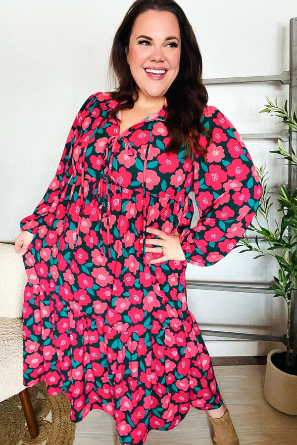 Look Adorable Ribbon Bow Tie Babydoll Tiered Maxi Dress - Coeur de la Mode