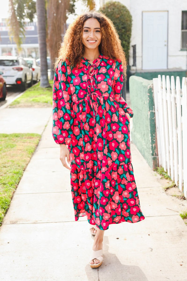 Look Adorable Ribbon Bow Tie Babydoll Tiered Maxi Dress - Coeur de la Mode