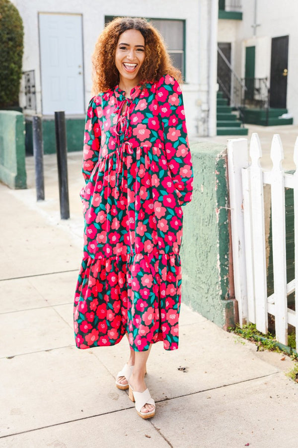 Look Adorable Ribbon Bow Tie Babydoll Tiered Maxi Dress - Coeur de la Mode