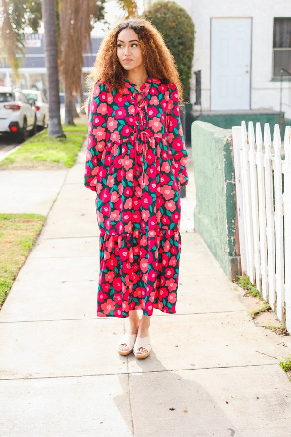 Look Adorable Ribbon Bow Tie Babydoll Tiered Maxi Dress - Coeur de la Mode