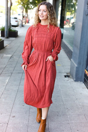 Love Found Rust Mock Neck Embossed Lined Dress - Coeur de la Mode