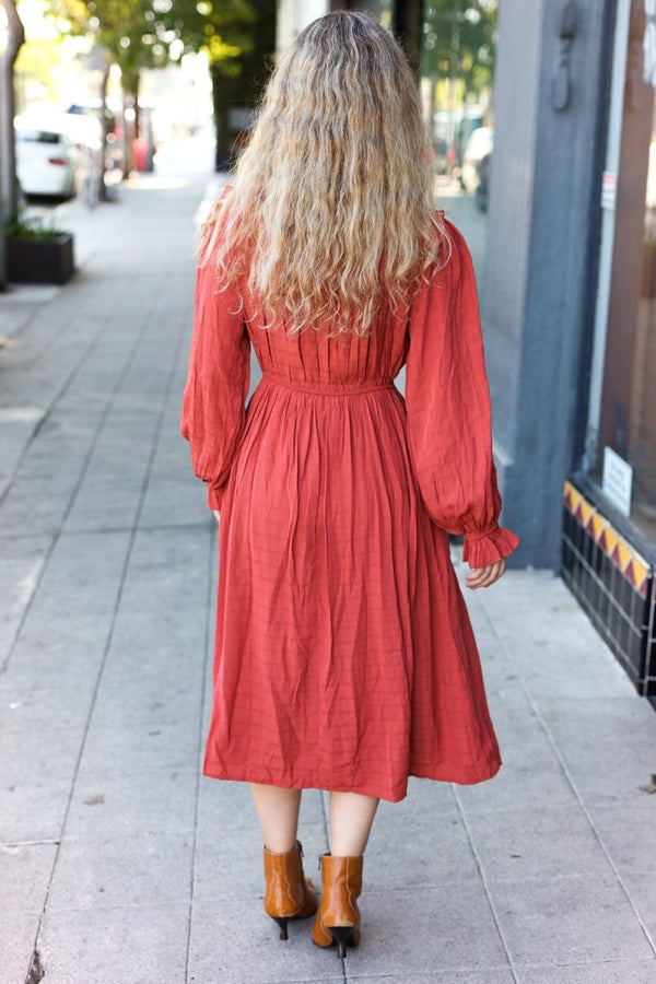 Love Found Rust Mock Neck Embossed Lined Dress - Coeur de la Mode