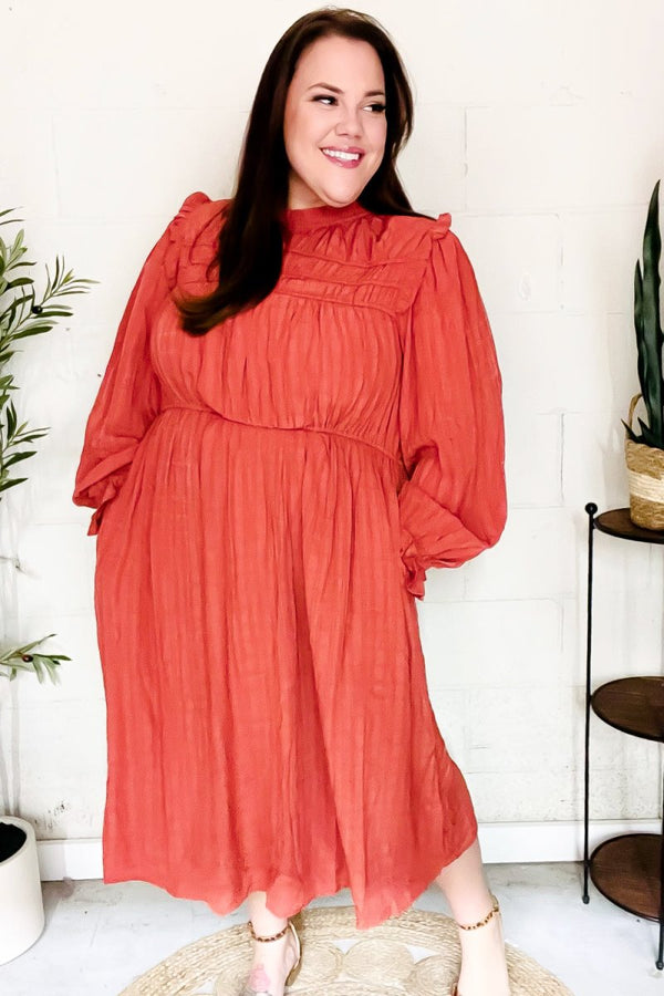 Love Found Rust Mock Neck Embossed Lined Dress - Coeur de la Mode