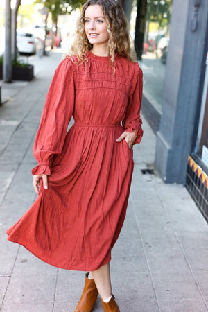 Love Found Rust Mock Neck Embossed Lined Dress - Coeur de la Mode