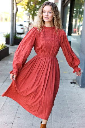 Love Found Rust Mock Neck Embossed Lined Dress - Coeur de la Mode