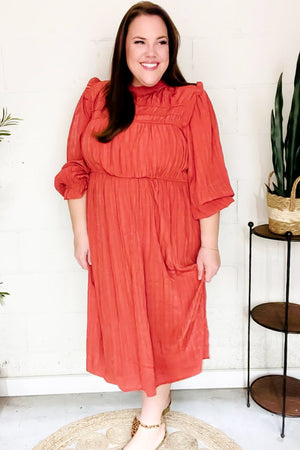 Love Found Rust Mock Neck Embossed Lined Dress - Coeur de la Mode