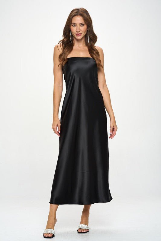 Made in USA Silky Satin Tube Draped Dress - Coeur de la Mode