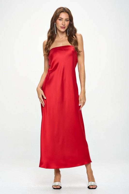 Made in USA Silky Satin Tube Draped Dress - Coeur de la Mode