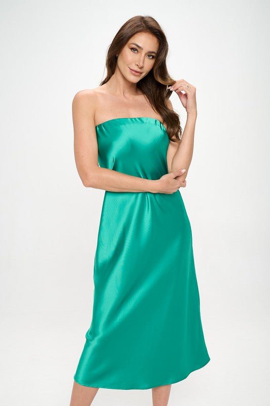 Made in USA Silky Satin Tube Draped Dress - Coeur de la Mode
