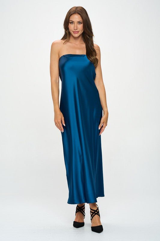 Made in USA Silky Satin Tube Draped Dress - Coeur de la Mode