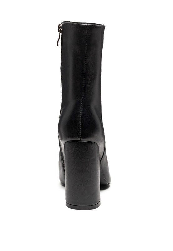 MARGEN ANKLE-HIGH POINTED TOE BLOCK HEELED BOOT - Coeur de la Mode