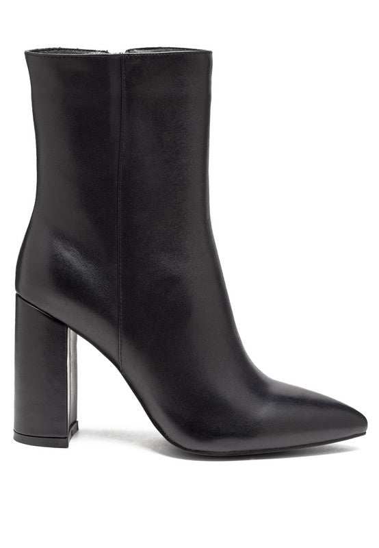 MARGEN ANKLE-HIGH POINTED TOE BLOCK HEELED BOOT - Coeur de la Mode