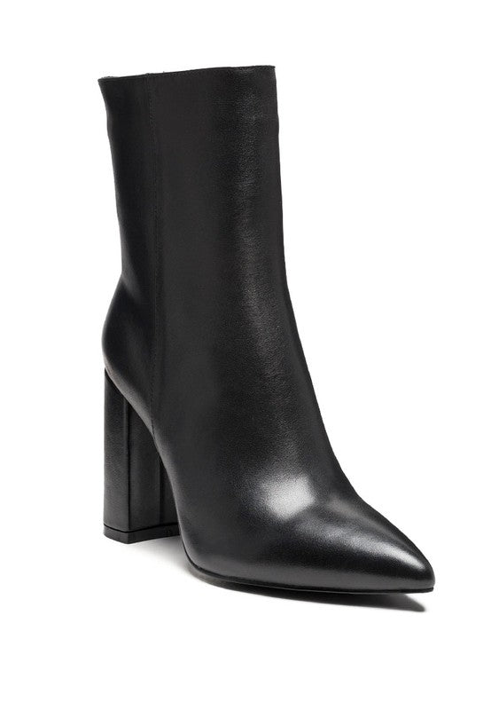 MARGEN ANKLE-HIGH POINTED TOE BLOCK HEELED BOOT - Coeur de la Mode