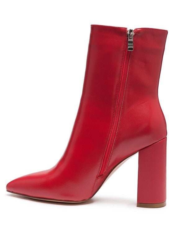 MARGEN ANKLE-HIGH POINTED TOE BLOCK HEELED BOOT - Coeur de la Mode