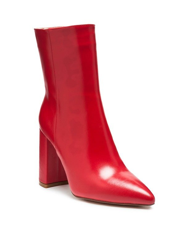 MARGEN ANKLE-HIGH POINTED TOE BLOCK HEELED BOOT - Coeur de la Mode