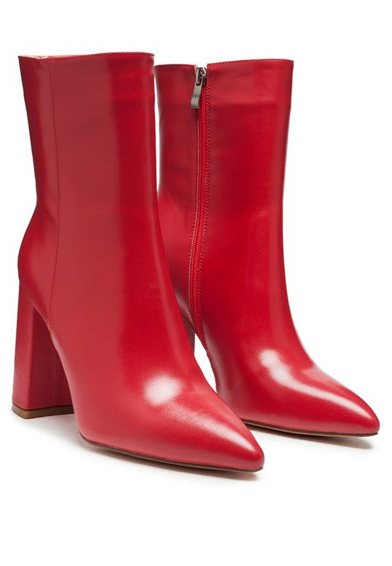 MARGEN ANKLE-HIGH POINTED TOE BLOCK HEELED BOOT - Coeur de la Mode