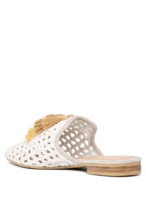 MIRIAM Woven Metallic Tassel Flat Mules - Coeur de la Mode