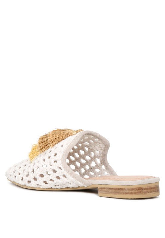 MIRIAM Woven Metallic Tassel Flat Mules - Coeur de la Mode