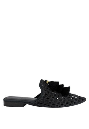 MIRIAM Woven Metallic Tassel Flat Mules - Coeur de la Mode