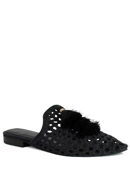 MIRIAM Woven Metallic Tassel Flat Mules - Coeur de la Mode
