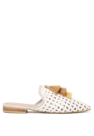 MIRIAM Woven Metallic Tassel Flat Mules - Coeur de la Mode
