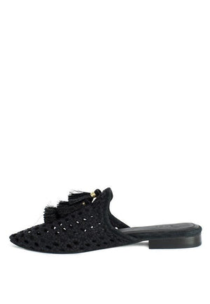 MIRIAM Woven Metallic Tassel Flat Mules - Coeur de la Mode