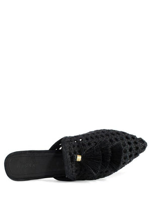 MIRIAM Woven Metallic Tassel Flat Mules - Coeur de la Mode